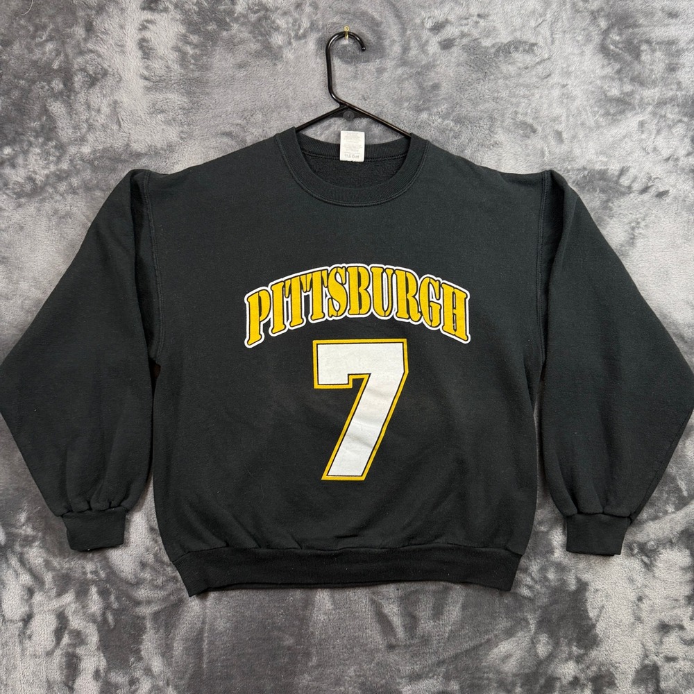 Jerzees Sweatshirt Mens Medium Black Pittsburgh 7 Graphic Crewneck Pullover